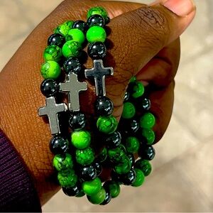 Green zinc cross bracelet